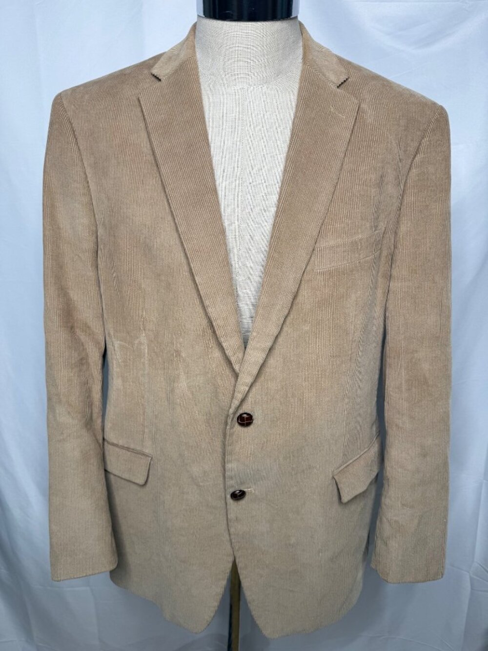 Chaps Tan Corduroy Blazer Elbow Patches Wood Buttons 46L Academic Preppy